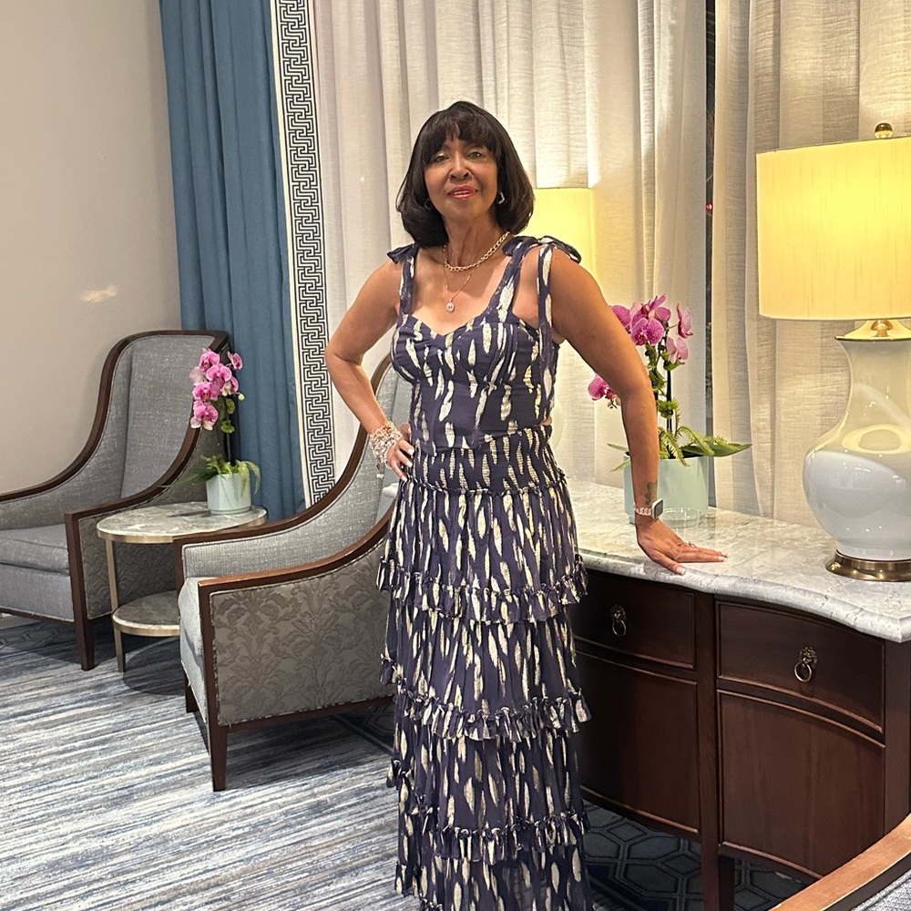 Jen's Pirate Booty Navy Blue & Gold 2 piece Ruffle Maxi Dress